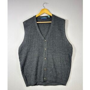 Grandpacore Claybrooke Mens XXL Gray Ribbed Wool Blend Button Front Sweater Vest